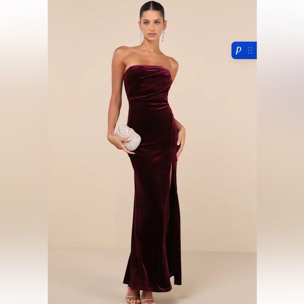 Lulu's Strapless Burgundy Velvet Gown